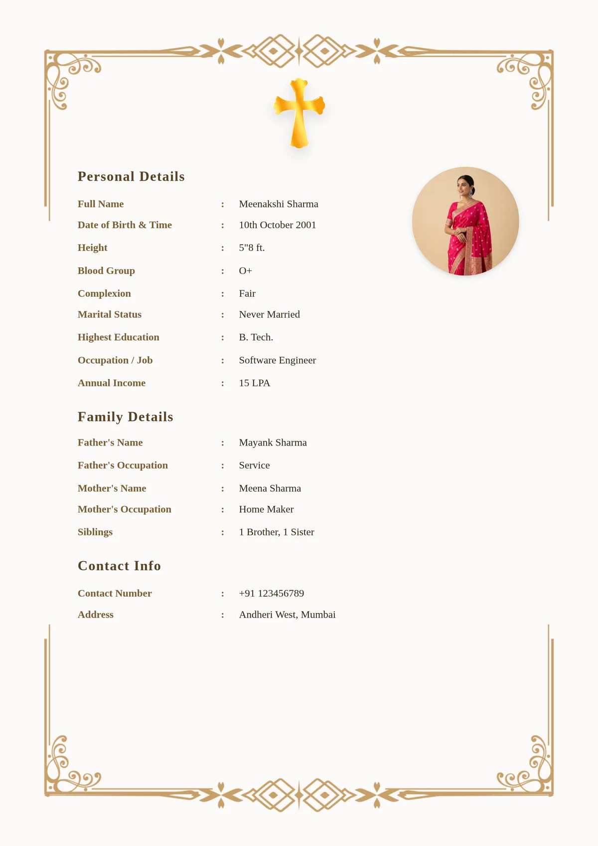 Christian marriage biodata format