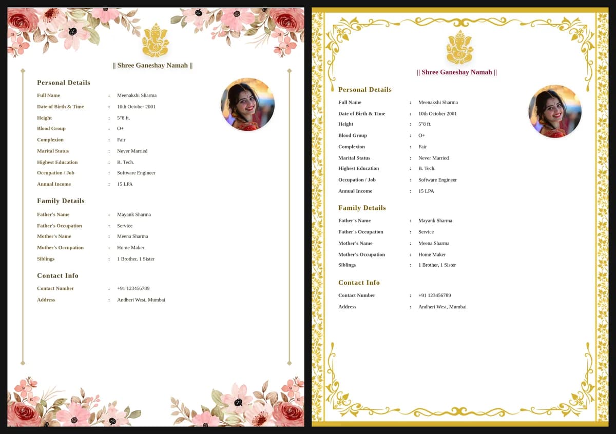 Hindi marriage biodata format examples