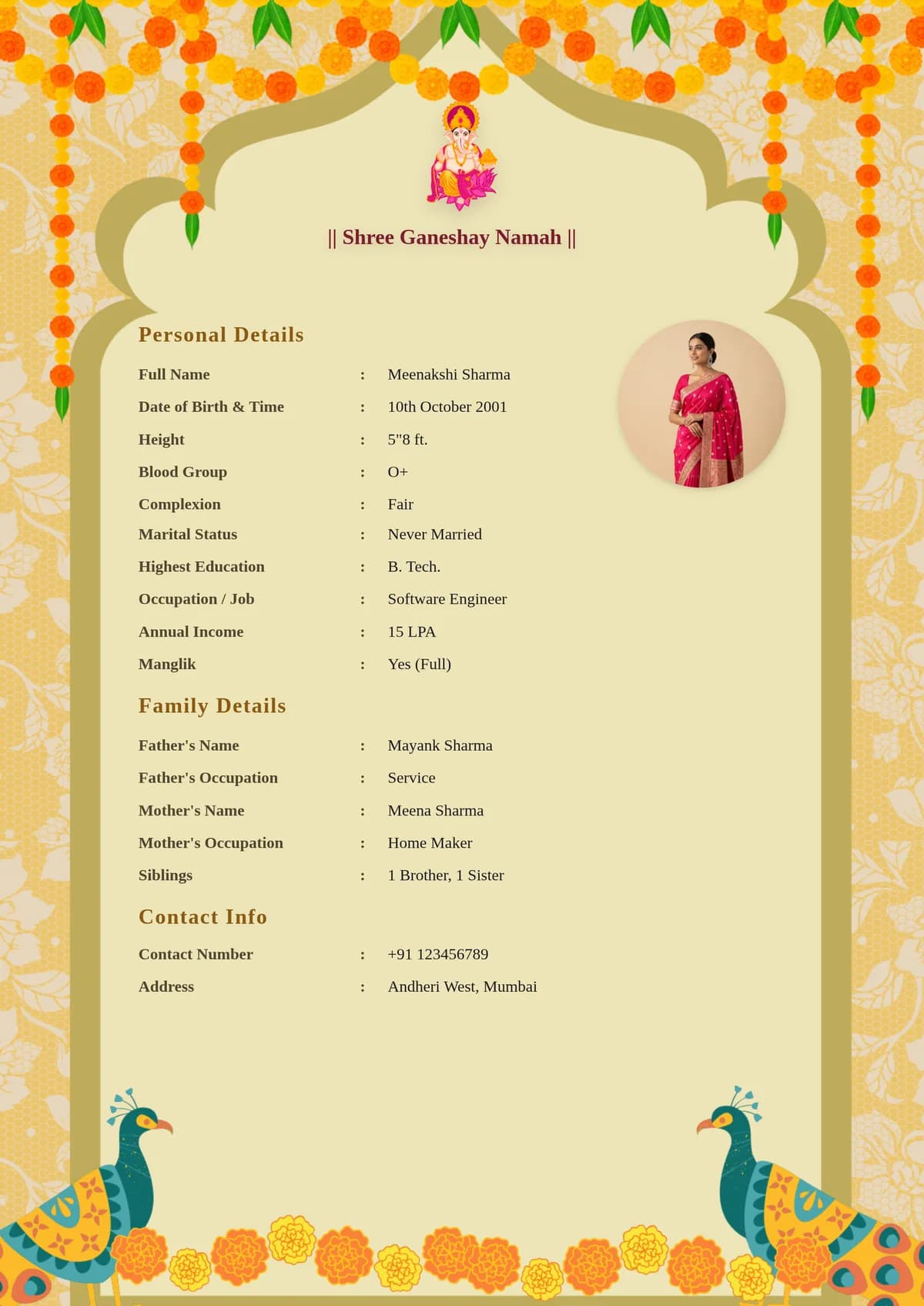 Traditional vs Modern Hindu biodata template examples