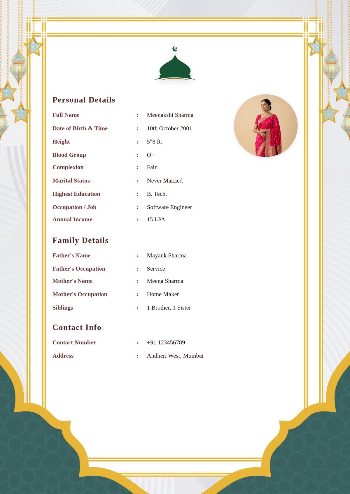 Muslim marriage biodata format