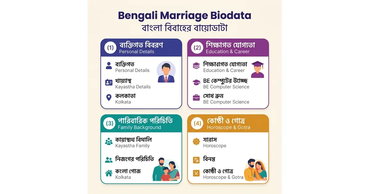 Bengali Biodata Format for Marriage — বাংলা বিবাহের বায়োডাটা infographic
