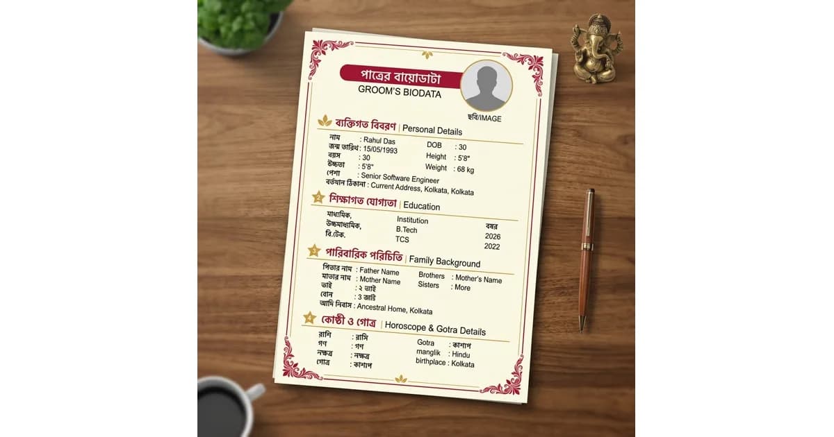 Sample Bengali marriage biodata document layout