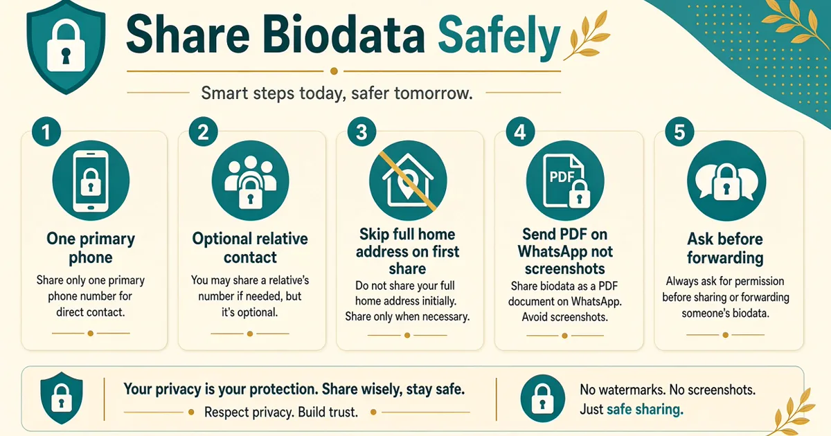 Infographic on biodata contact privacy and safe PDF sharing