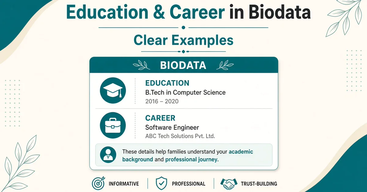 Education and career in marriage biodata — examples and format tips