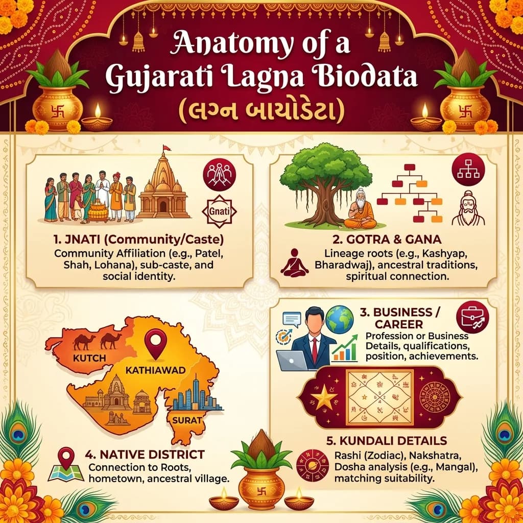 Anatomy of a Gujarati Lagna Biodata Details Infographic
