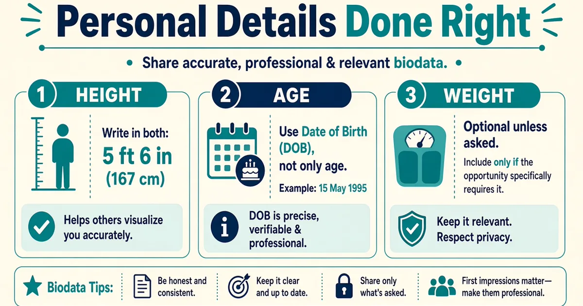 Infographic for writing height, weight and age in marriage biodata