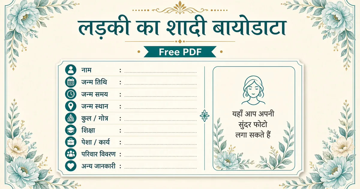 हिंदी शादी बायोडाटा फील्ड लेबल — लड़की फॉर्मेट infographic
