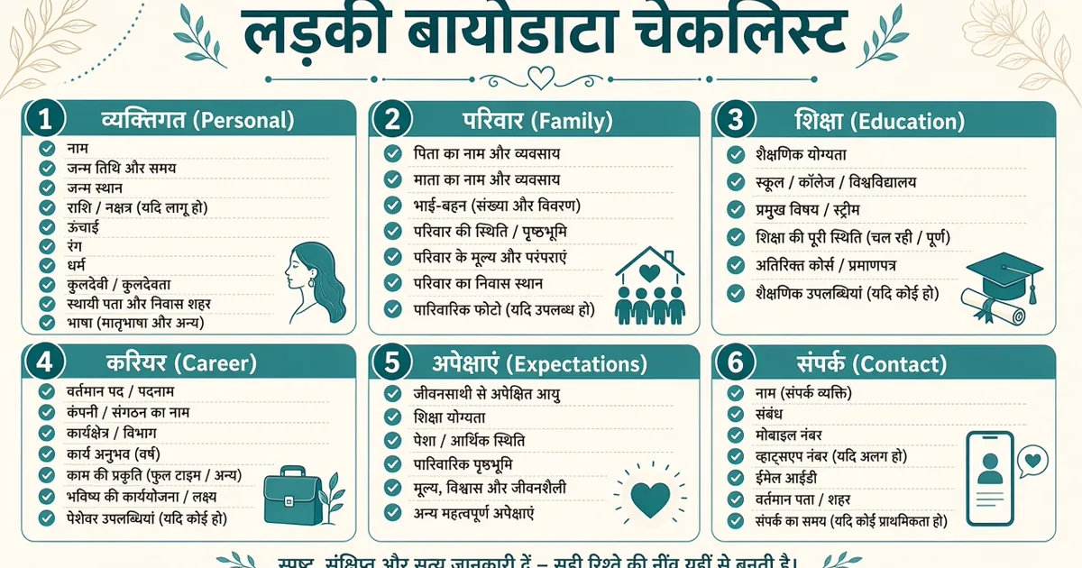 Marriage biodata sample layout for girl Hindi PDF
