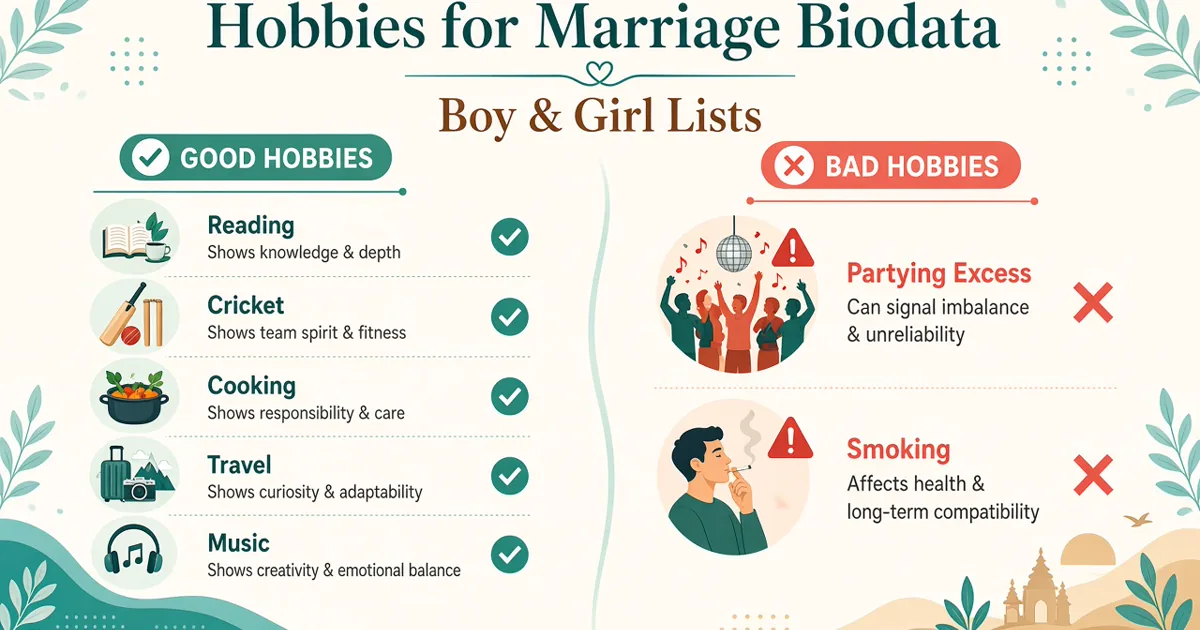 Hobbies for marriage biodata — boy and girl lists and tips