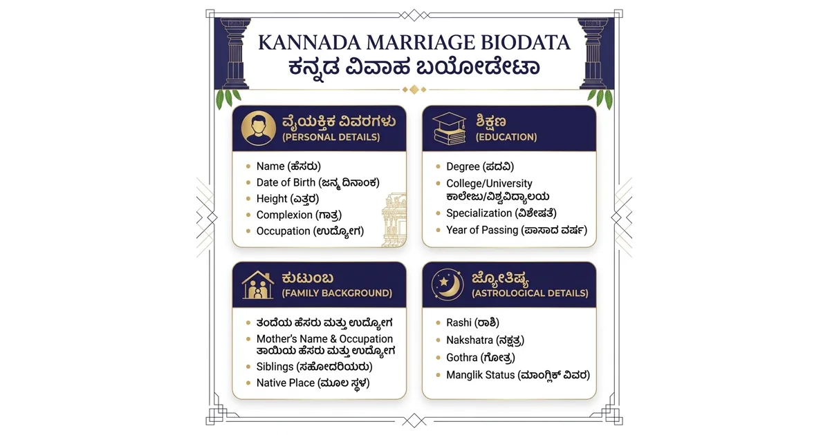 Kannada Biodata Format for Marriage — ವಿವಾಹ ಬಯೋಡೇಟಾ infographic