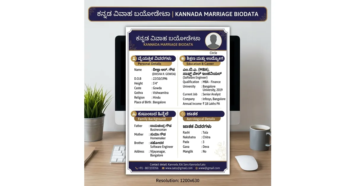Sample Kannada marriage biodata document layout
