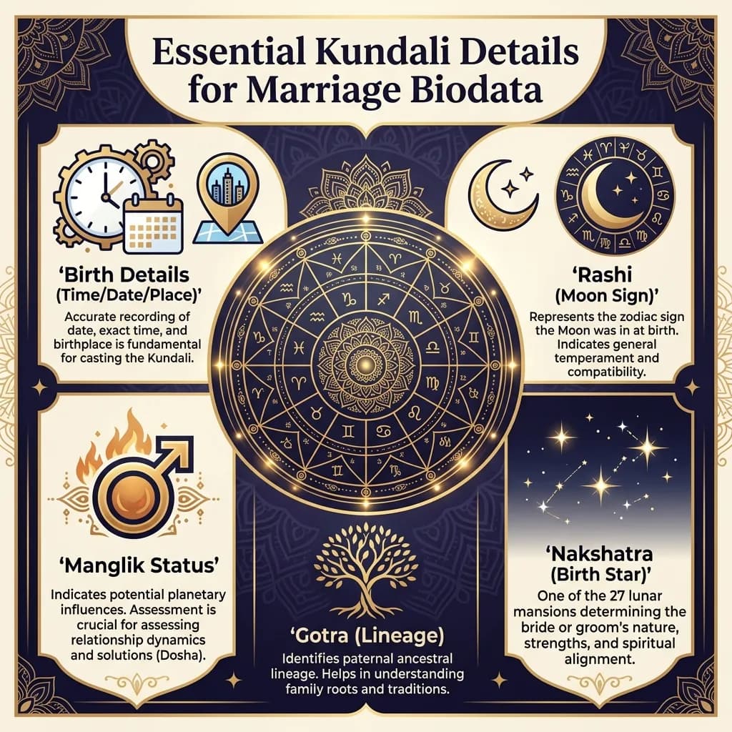 Essential Kundali Details for Marriage Biodata Infographic