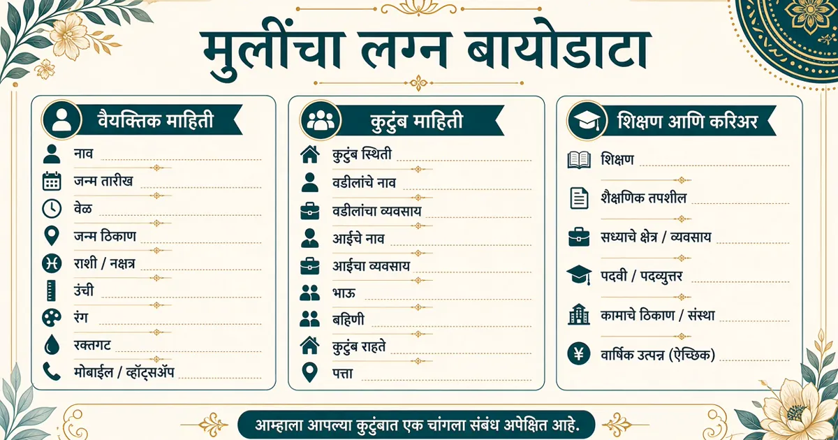 मुलीचा मराठी लग्न बायोडाटा उदाहरण — girl marriage biodata Marathi