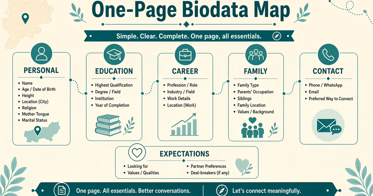 Infographic for a simple one-page marriage biodata layout