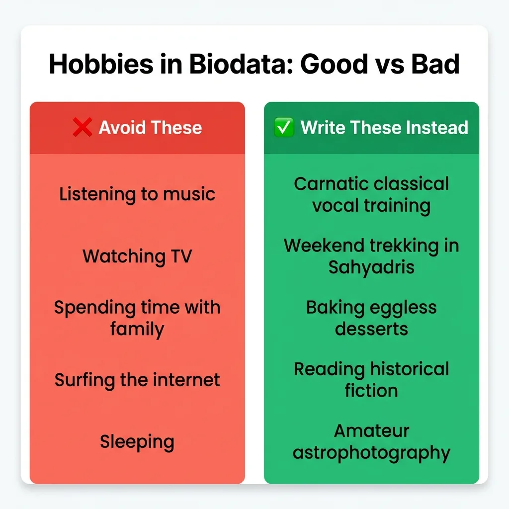Good vs bad hobbies to write in marriage biodata